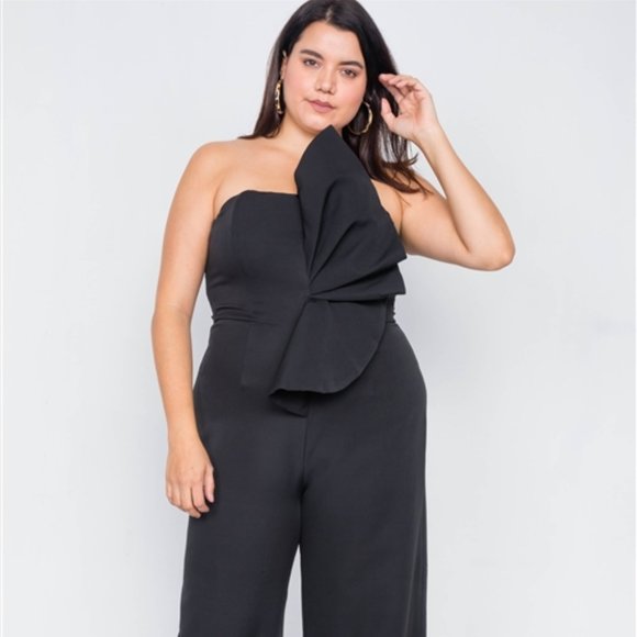 Main Event Black Strapless Jumpsuit (Plus) - Picture 2 of 6
